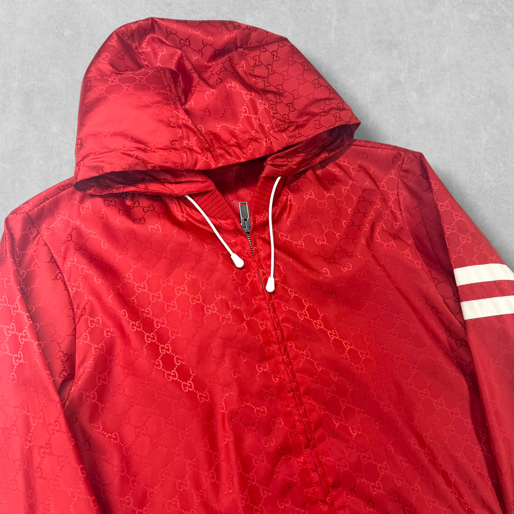 Gucci GG Monogram Nylon Red Windbreaker Jacket 44 (S)