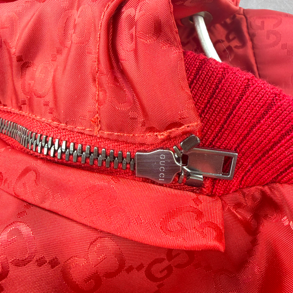 Gucci GG Monogram Nylon Red Windbreaker Jacket 44 (S)