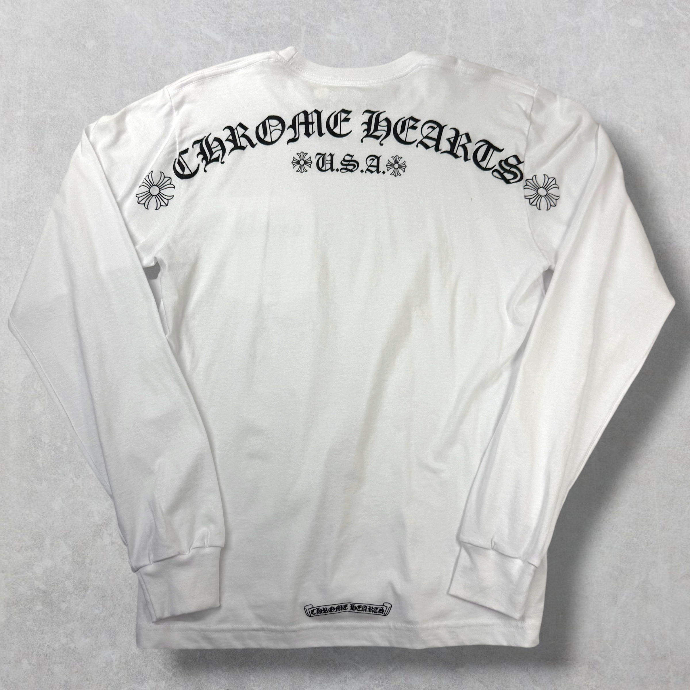 Chrome Hearts Script Logo USA White L/S Tee M