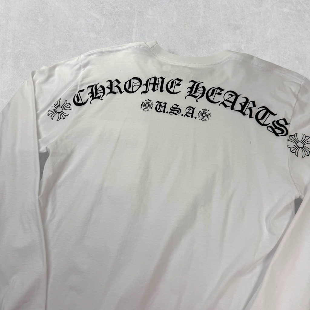 Chrome Hearts Script Logo USA White L/S Tee M