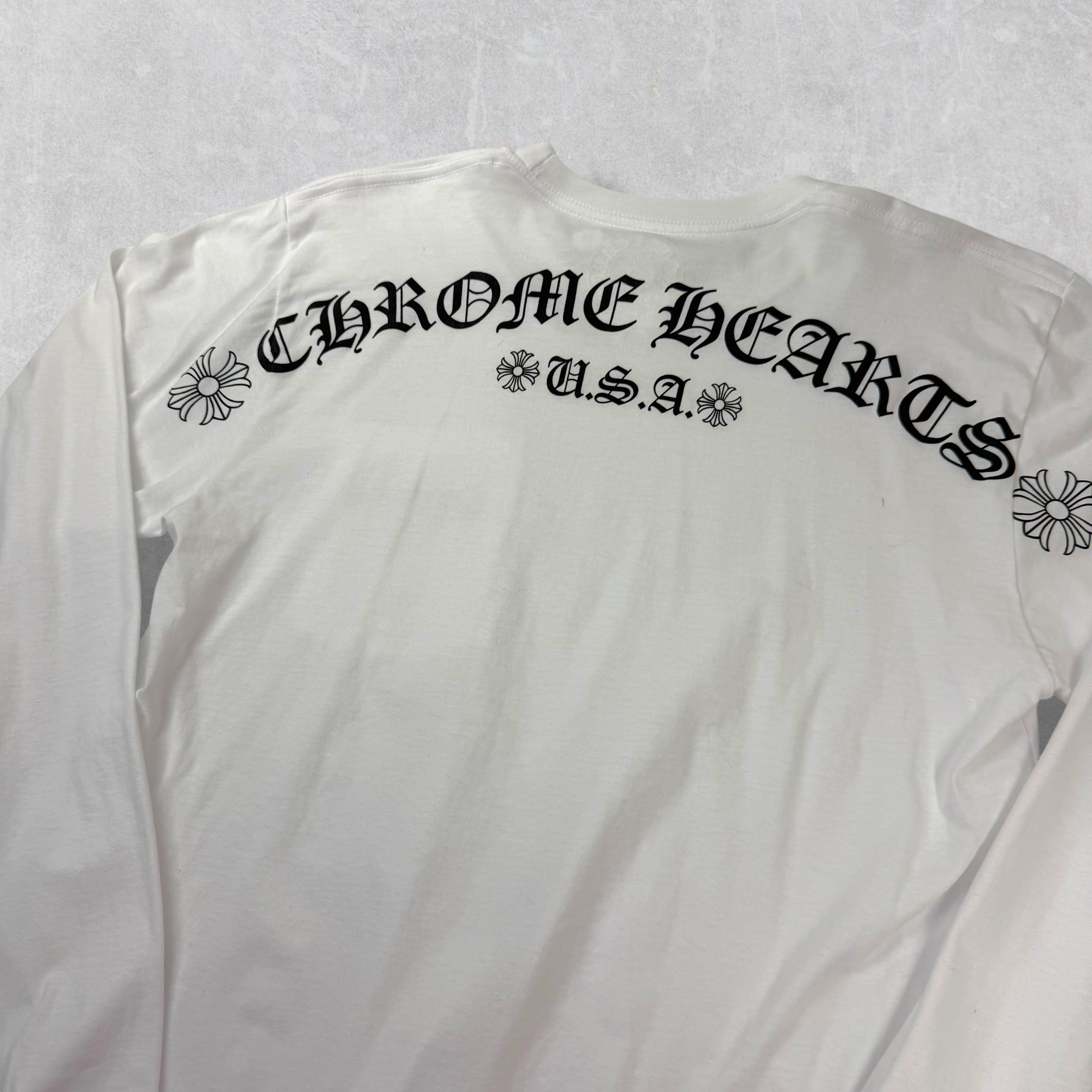 Chrome Hearts Script Logo USA White L/S Tee M
