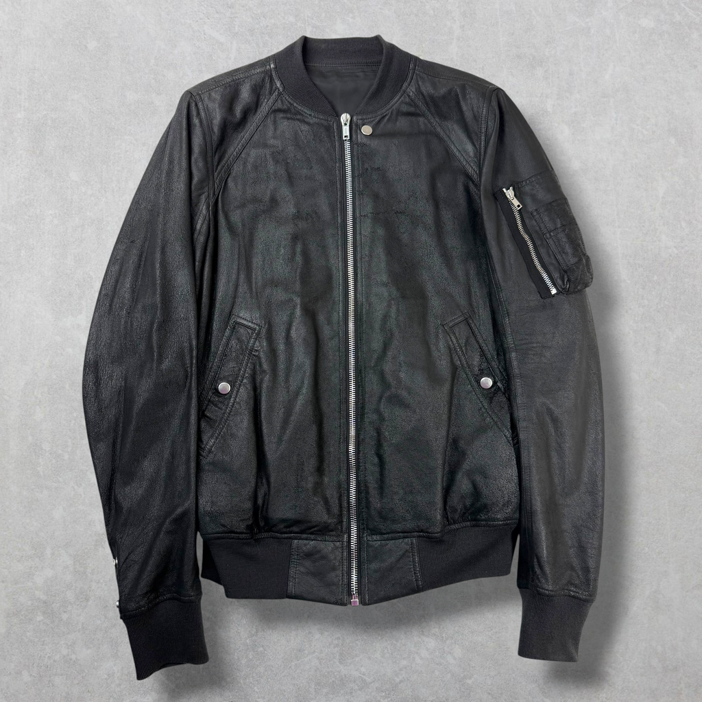 Rick Owens Tumbled Lamb Leather Raglan Flight Bomber Jacket 54 (XL)