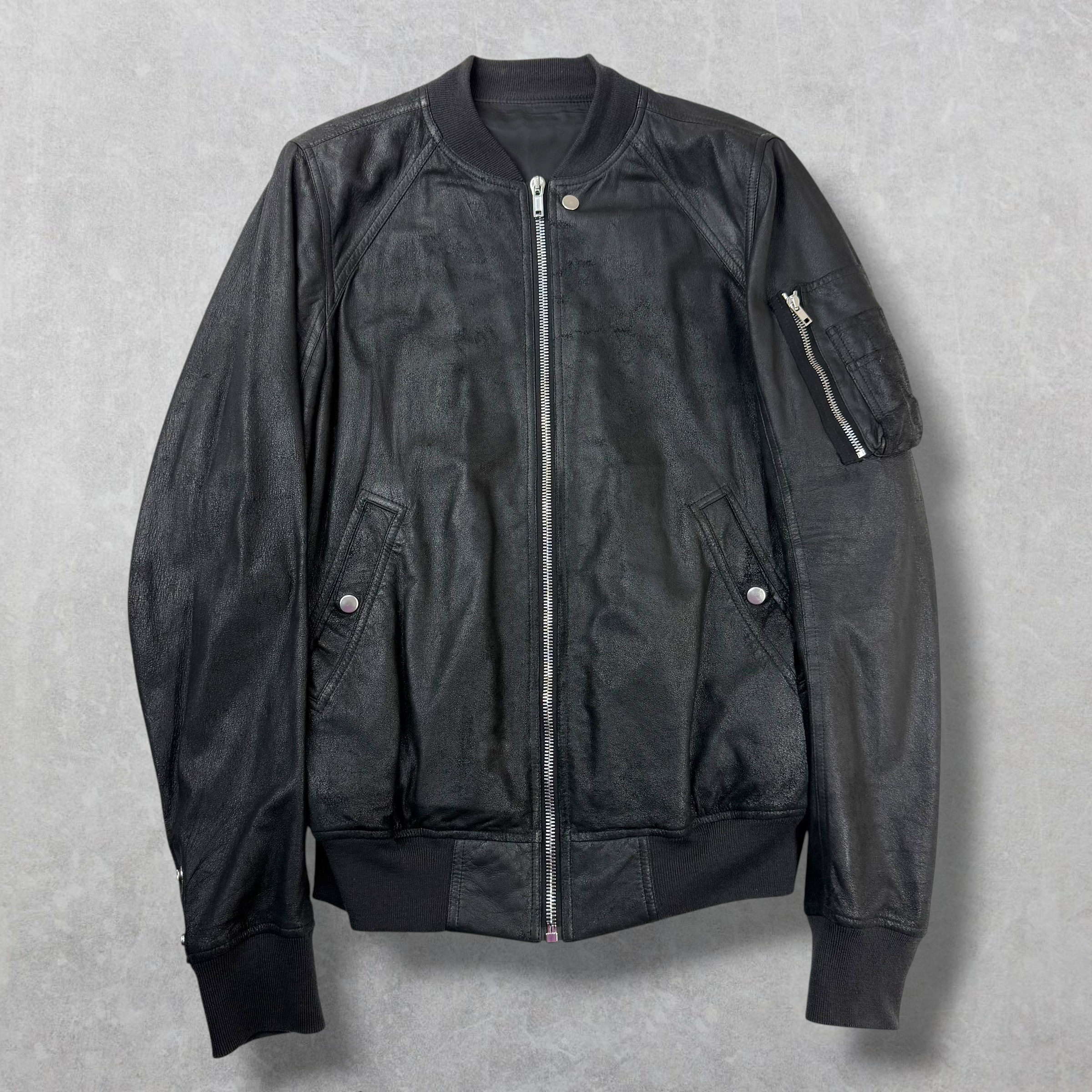 Rick Owens Tumbled Lamb Leather Raglan Flight Bomber Jacket 54 (XL)