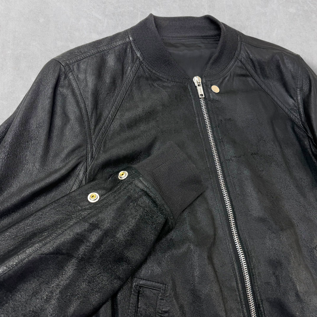 Rick Owens Tumbled Lamb Leather Raglan Flight Bomber Jacket 54 (XL)