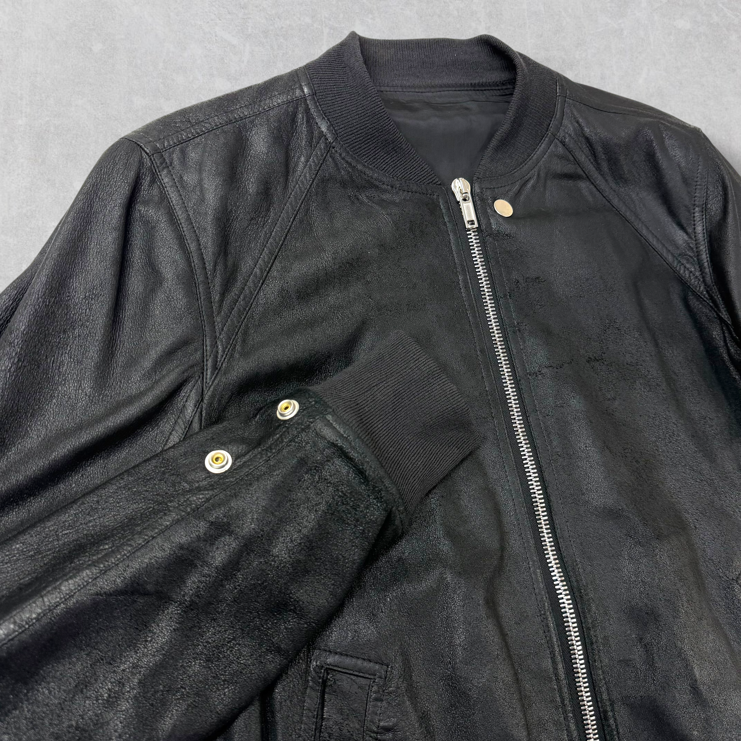 Rick Owens Tumbled Lamb Leather Raglan Flight Bomber Jacket 54 (XL)