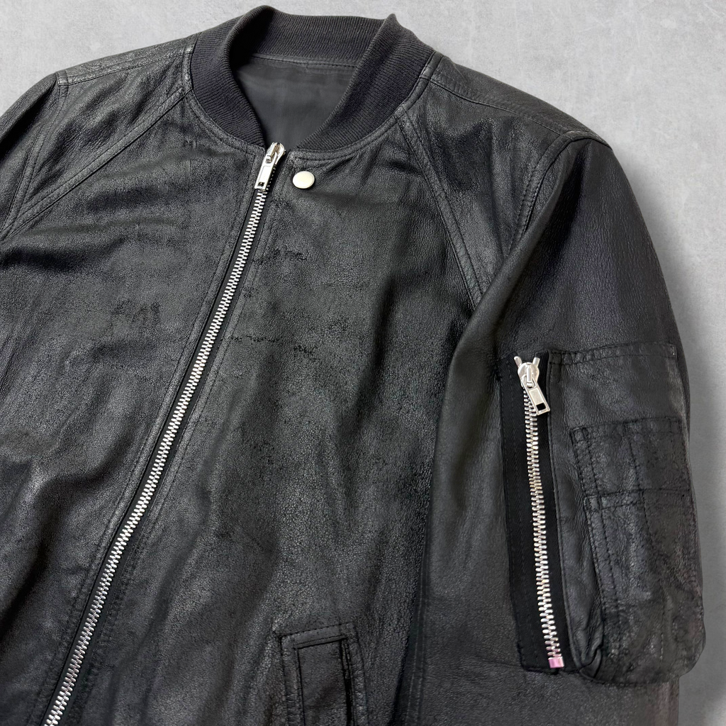Rick Owens Tumbled Lamb Leather Raglan Flight Bomber Jacket 54 (XL)