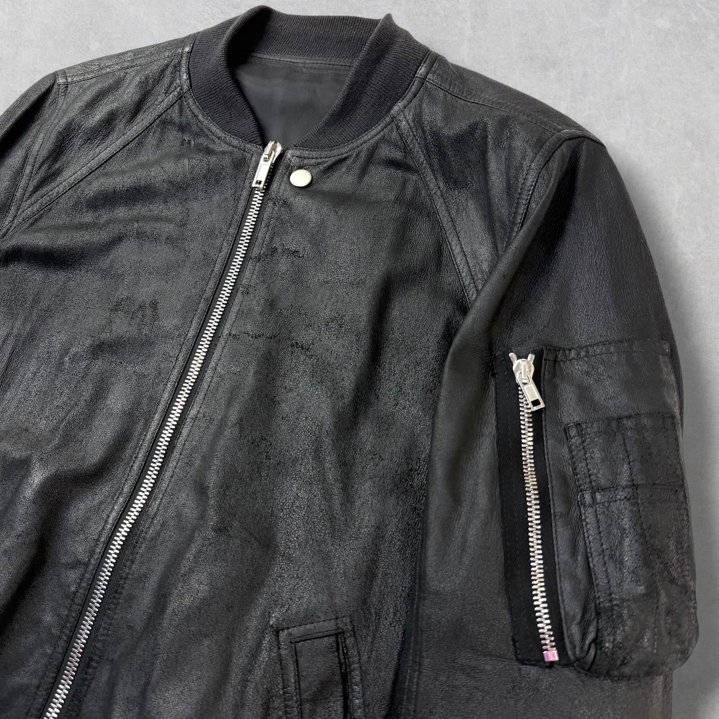 Rick Owens Tumbled Lamb Leather Raglan Flight Bomber Jacket 54 (XL)