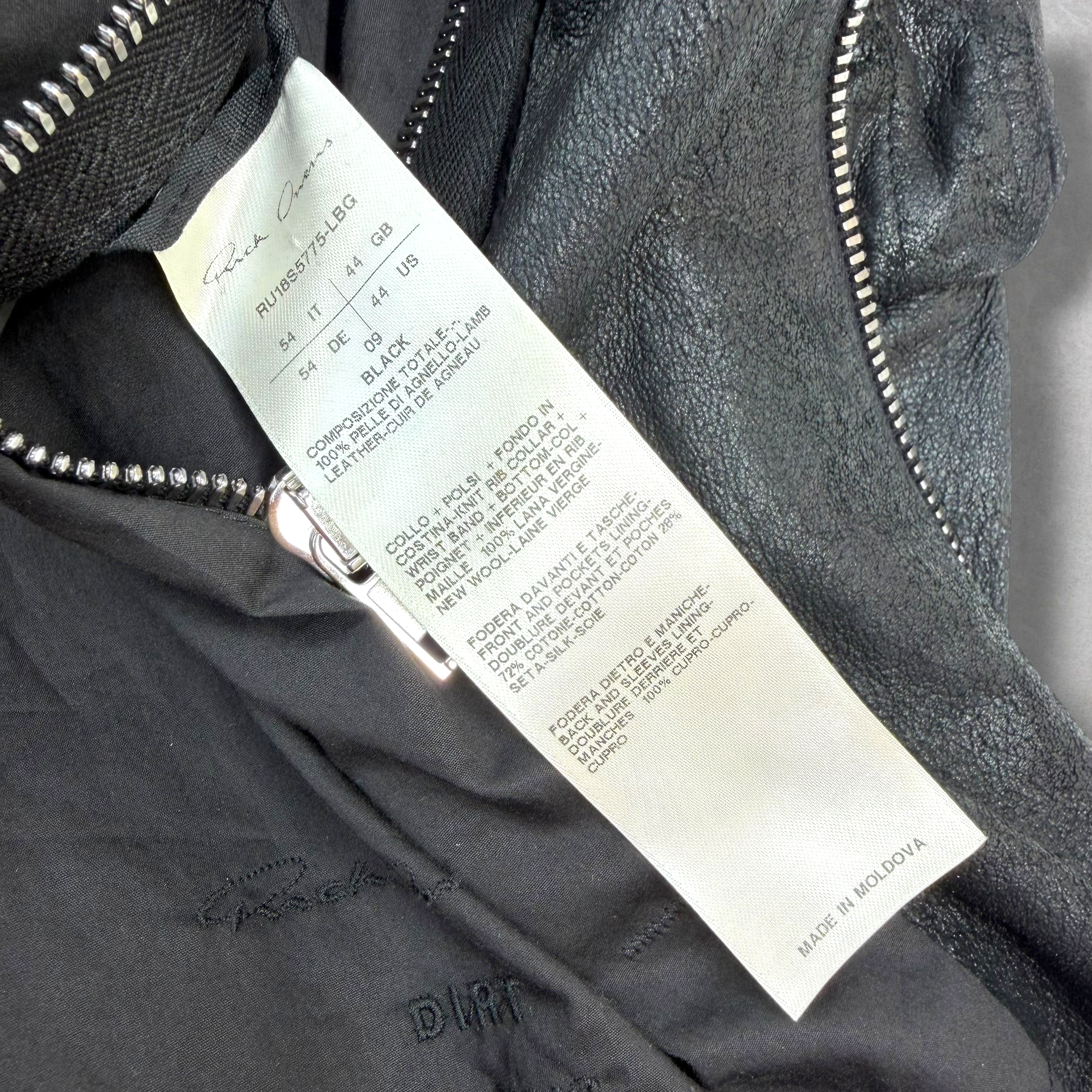 Rick Owens Tumbled Lamb Leather Raglan Flight Bomber Jacket 54 (XL)