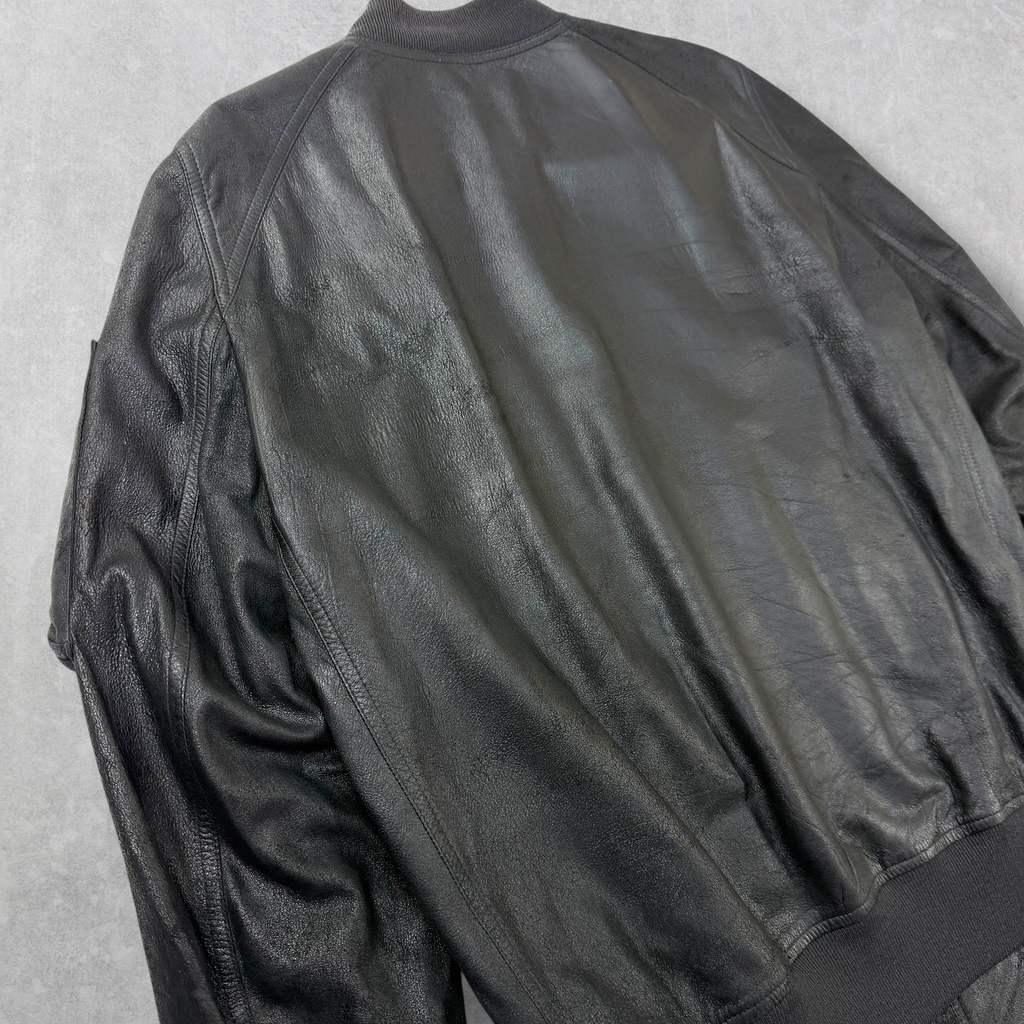 Rick Owens Tumbled Lamb Leather Raglan Flight Bomber Jacket 54 (XL)