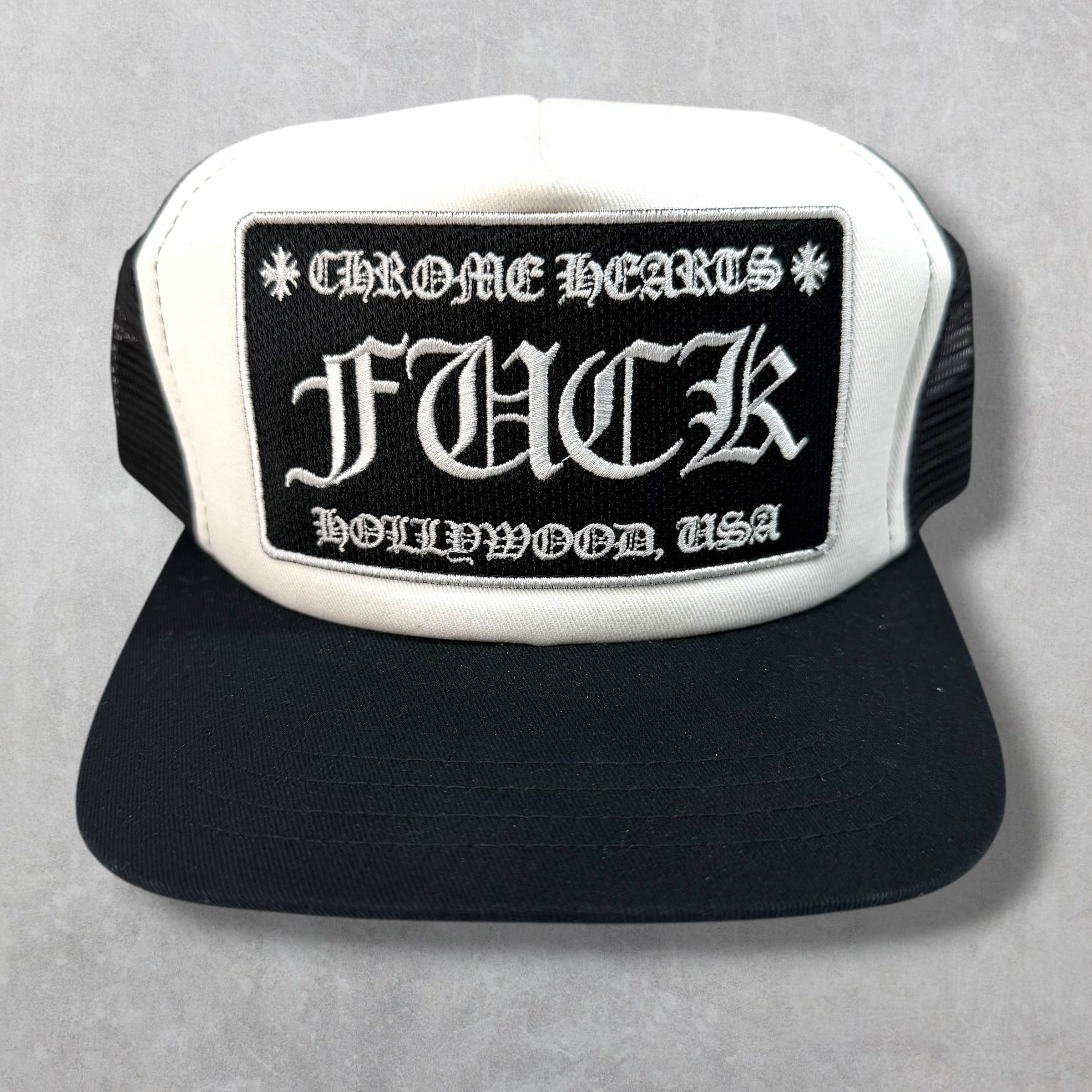 Chrome Hearts Fuck Hollywood Trucker Hat White