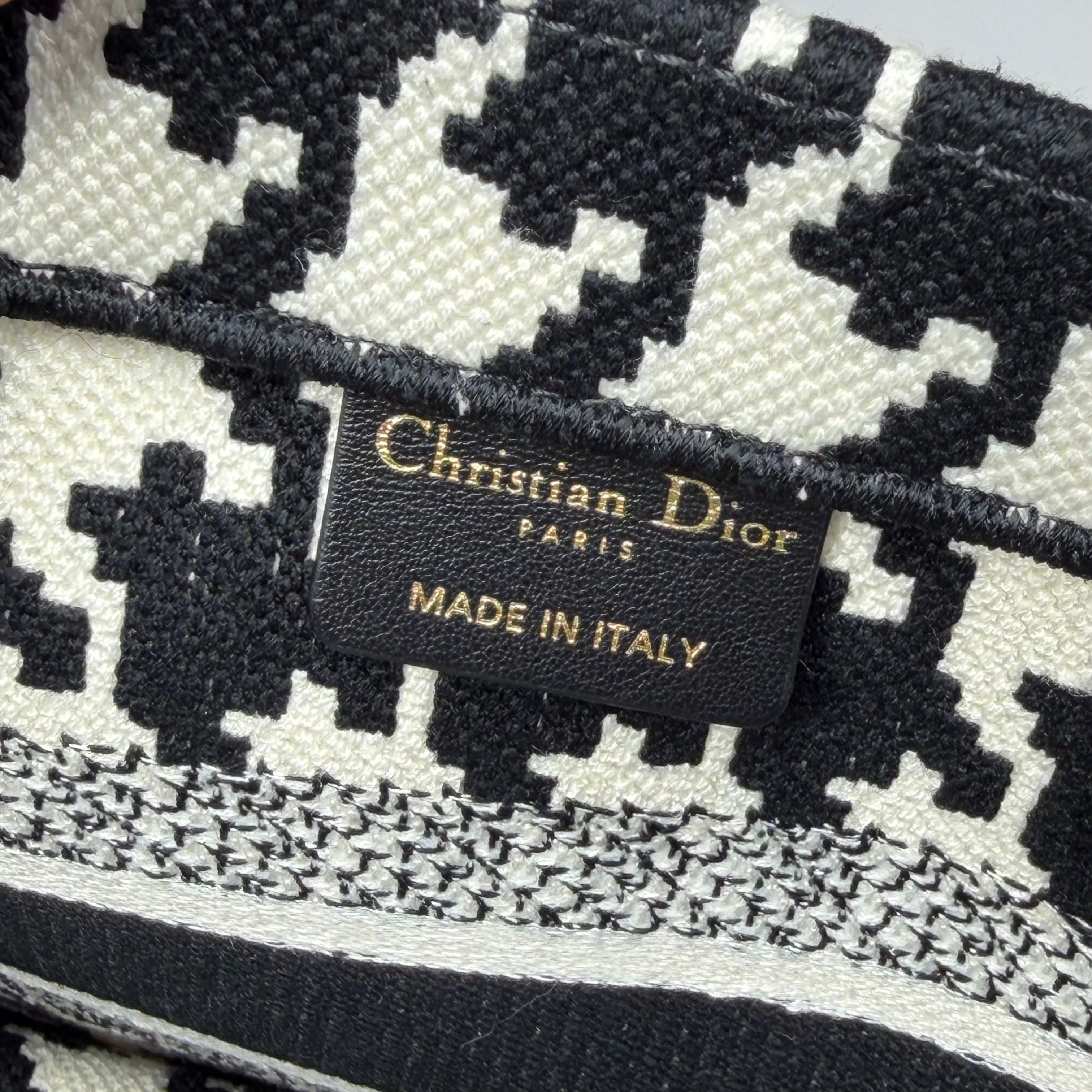 Dior Canvas Houndstooth Book Tote Small Black/White