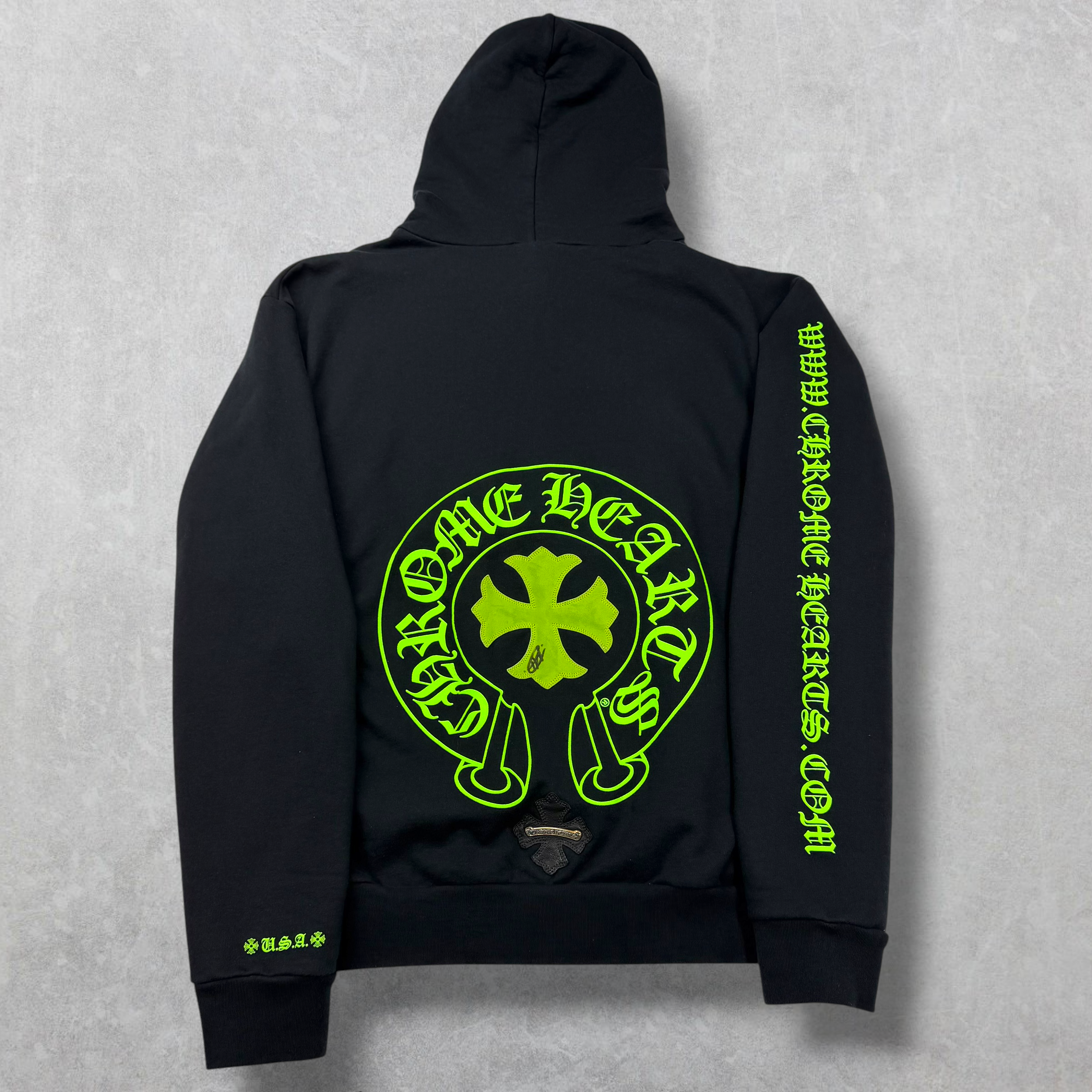 Chrome Hearts Signed Leather Patch Hoodie Black/Lime M