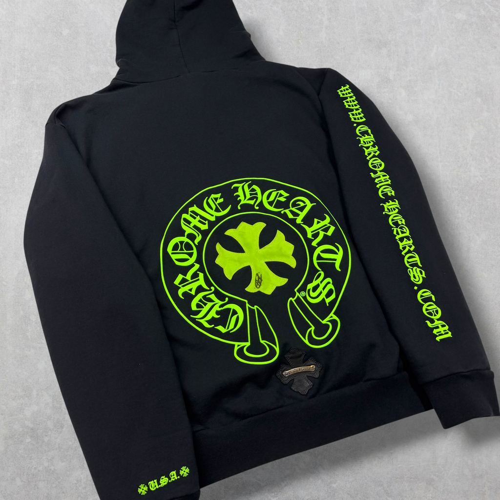 Chrome Hearts Signed Leather Patch Hoodie Black/Lime M