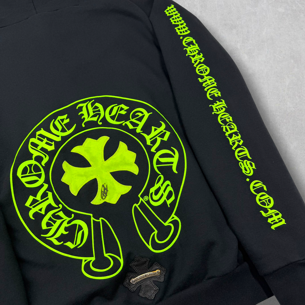 Chrome Hearts Signed Leather Patch Hoodie Black/Lime M