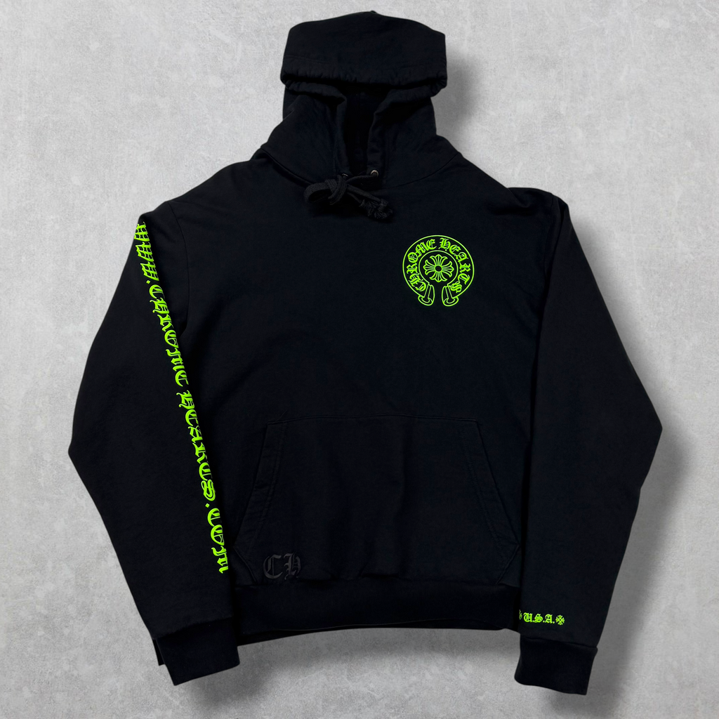 Chrome Hearts Signed Leather Patch Hoodie Black/Lime M