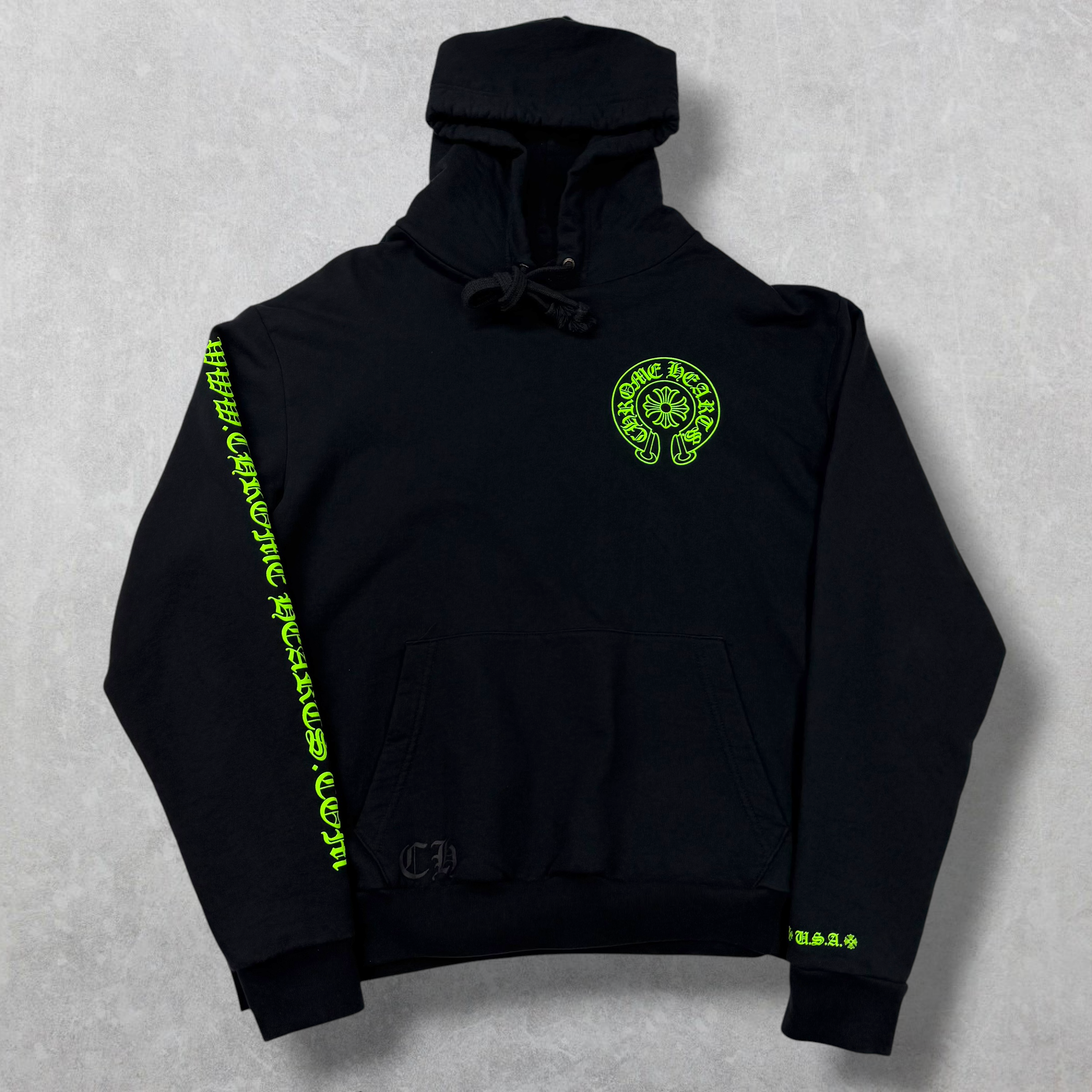 Chrome Hearts Signed Leather Patch Hoodie Black/Lime M