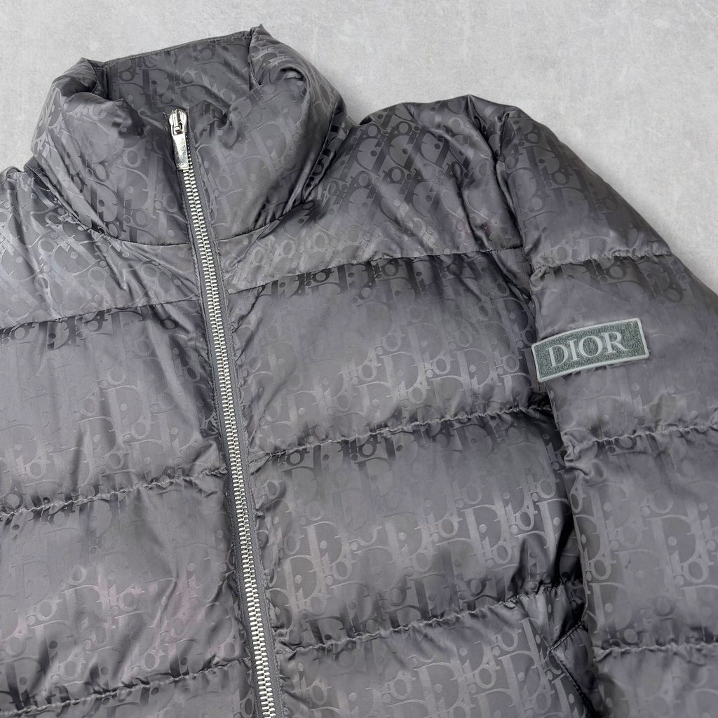 Dior Oblique Puffer Down Jacket Gray/Black 52 (L)