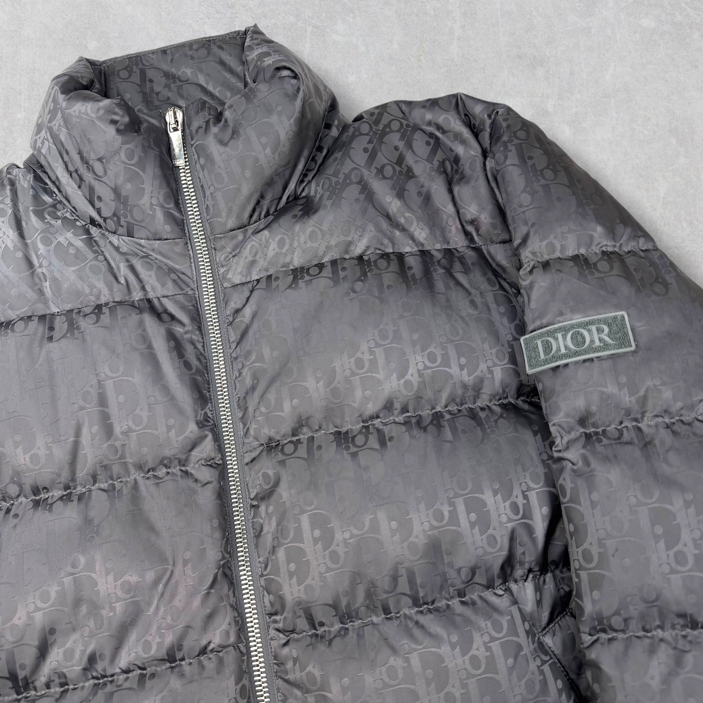 Dior Oblique Puffer Down Jacket Gray/Black 52 (L)