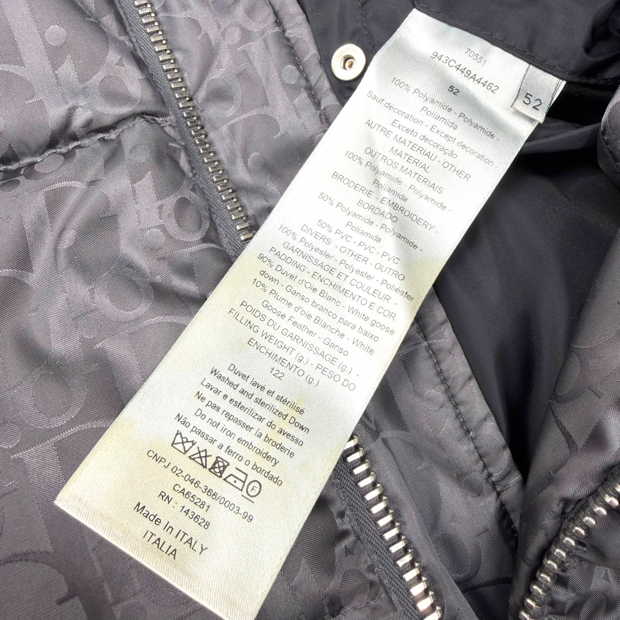 Dior Oblique Puffer Down Jacket Gray/Black 52 (L)