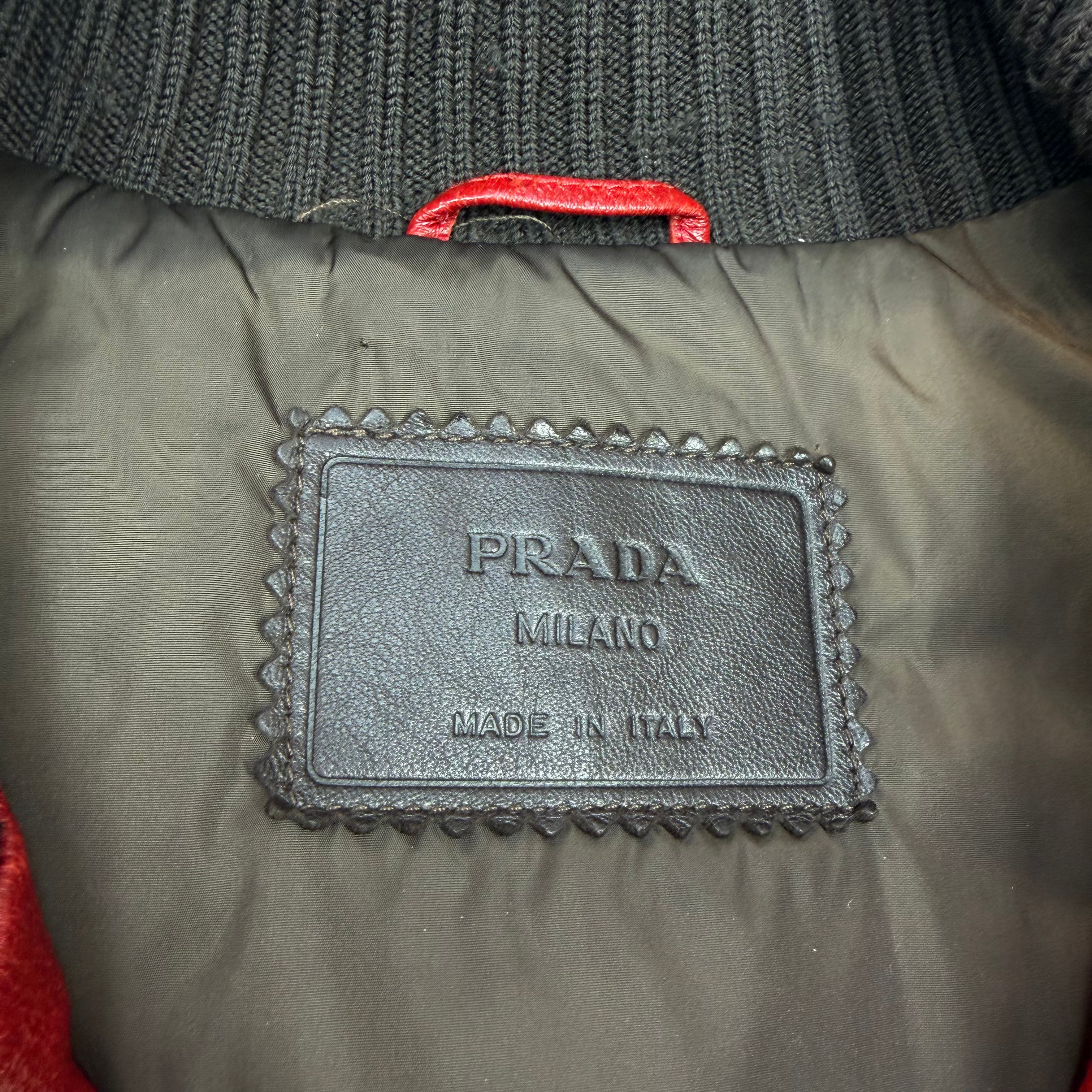 Prada Runway Red Leather Bomber 54 (M)