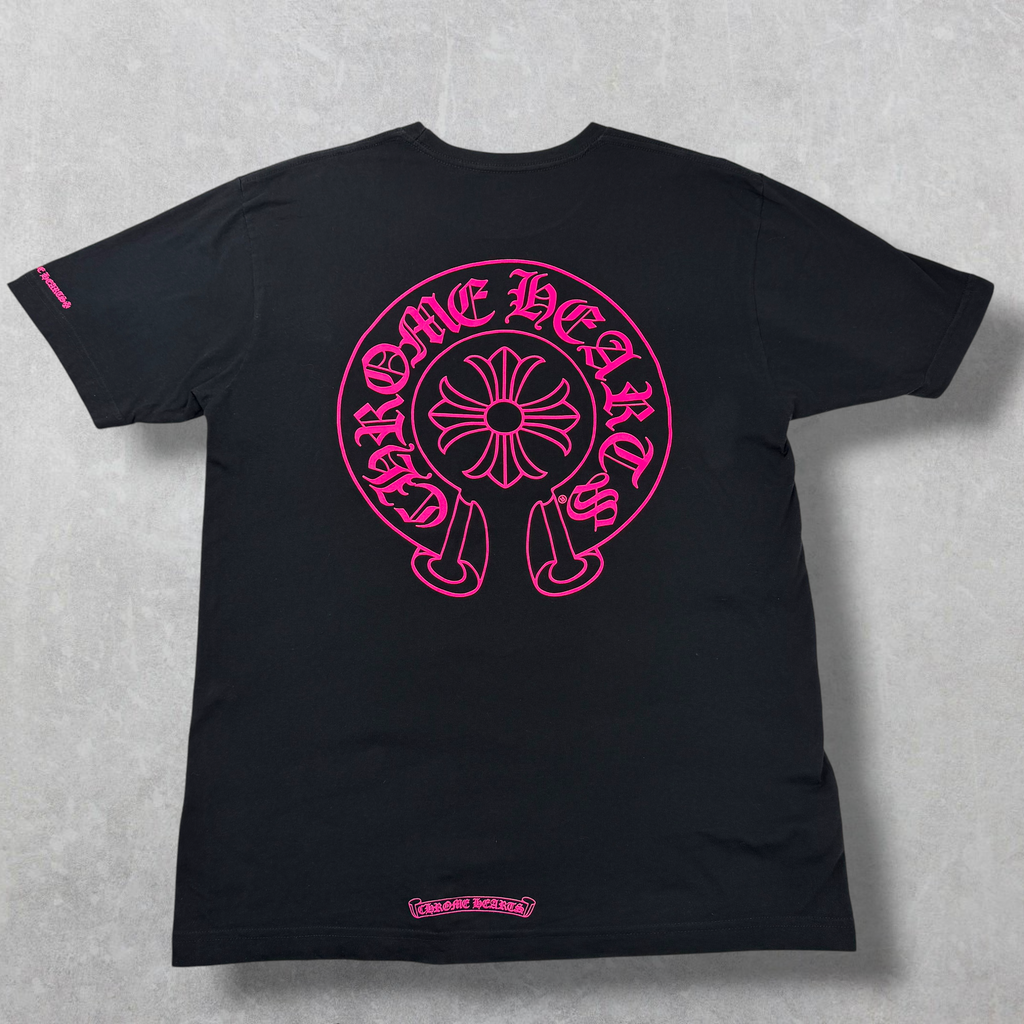 Chrome Hearts Pink Horseshoe Logo Tee Black L