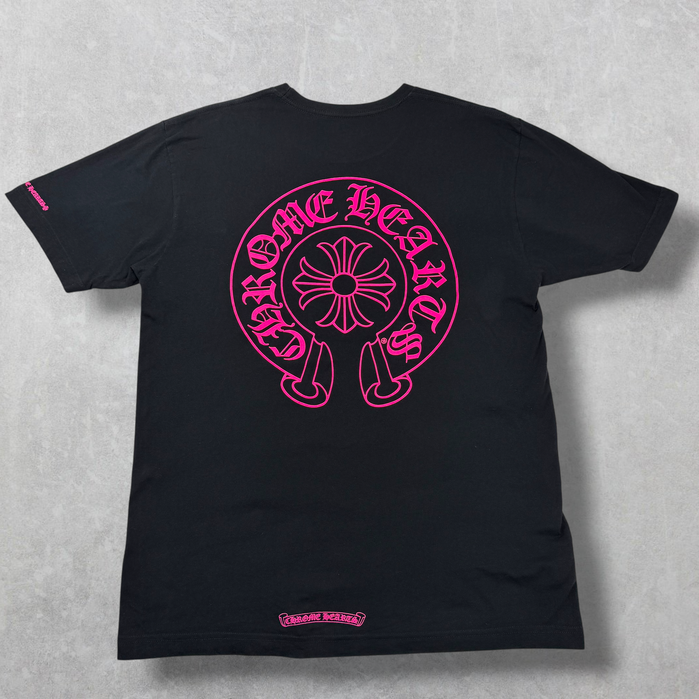 Chrome Hearts Pink Horseshoe Logo Tee Black L