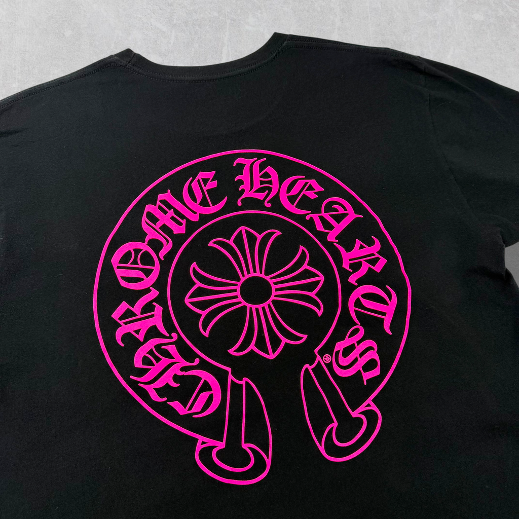 Chrome Hearts Pink Horseshoe Logo Tee Black L