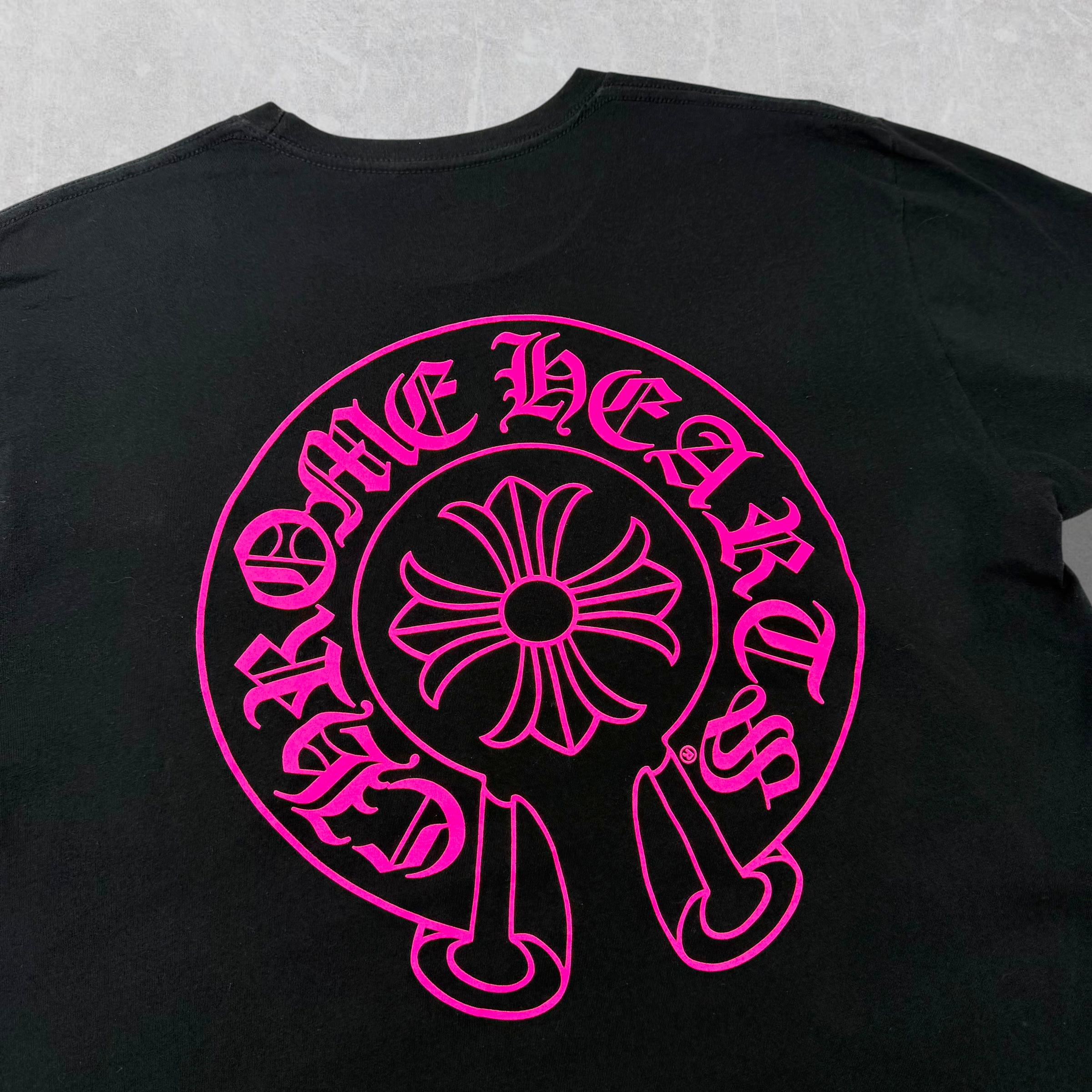 Chrome Hearts Pink Horseshoe Logo Tee Black L