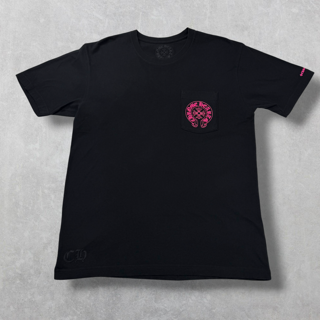 Chrome Hearts Pink Horseshoe Logo Tee Black L