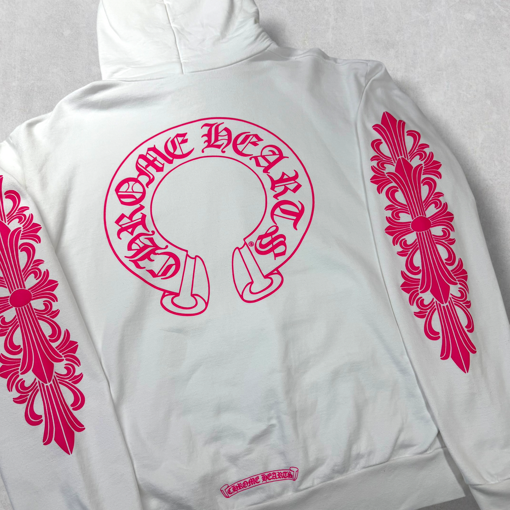 Chrome Hearts Pink Floral Horseshoe Hoodie M