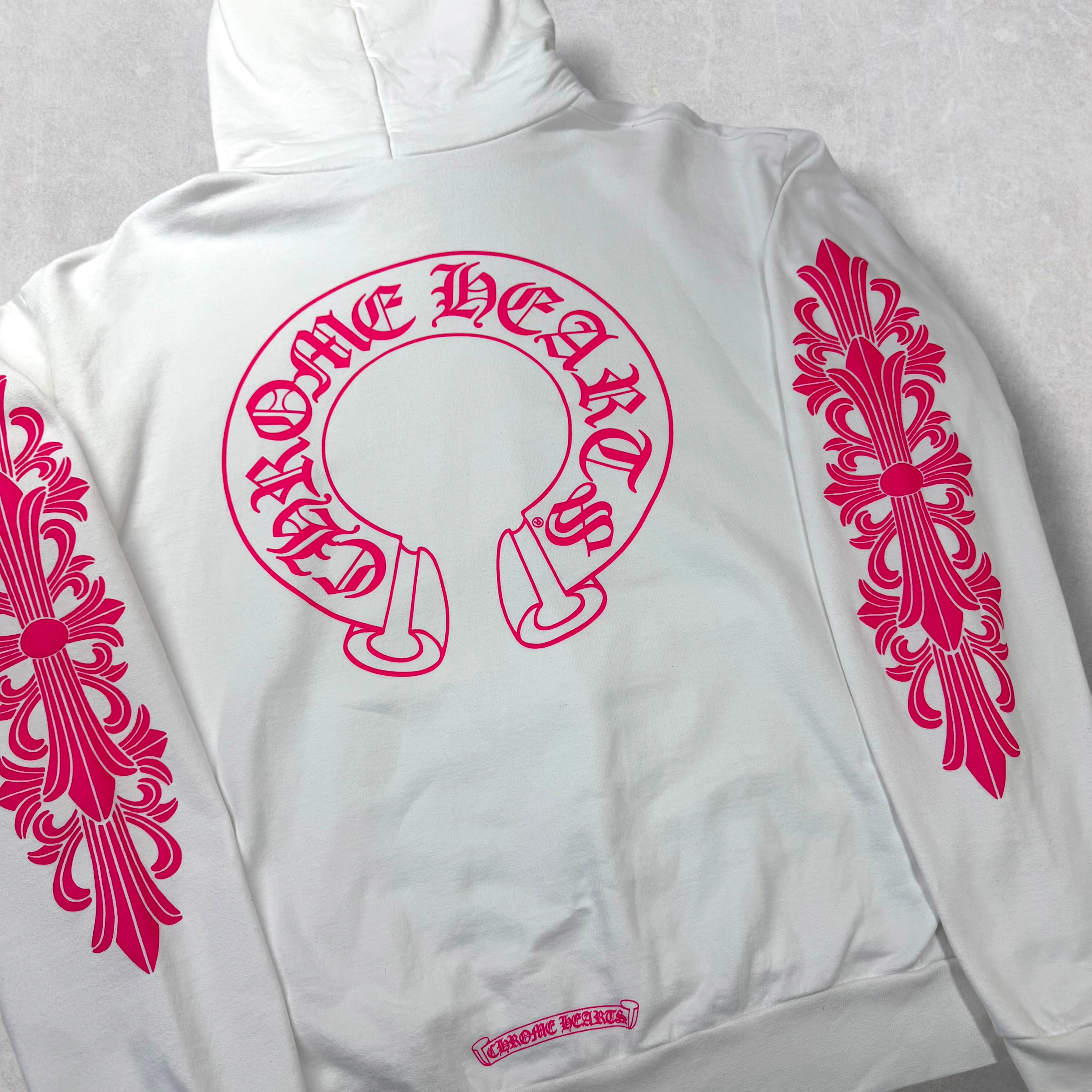 Chrome Hearts Pink Floral Horseshoe Hoodie L
