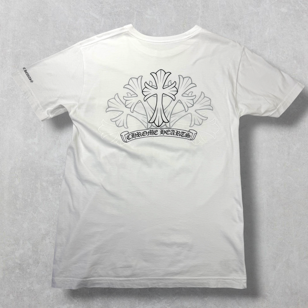 Chrome Hearts Cemetery Cross Scroll Logo Tee White M