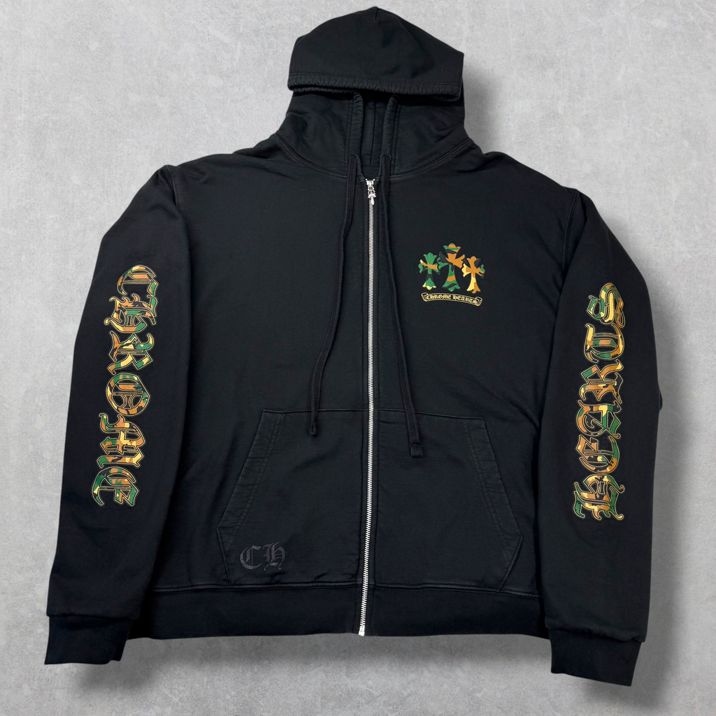 Chrome Hearts Camouflage Cemetery Cross Zip Up Hoodie XL
