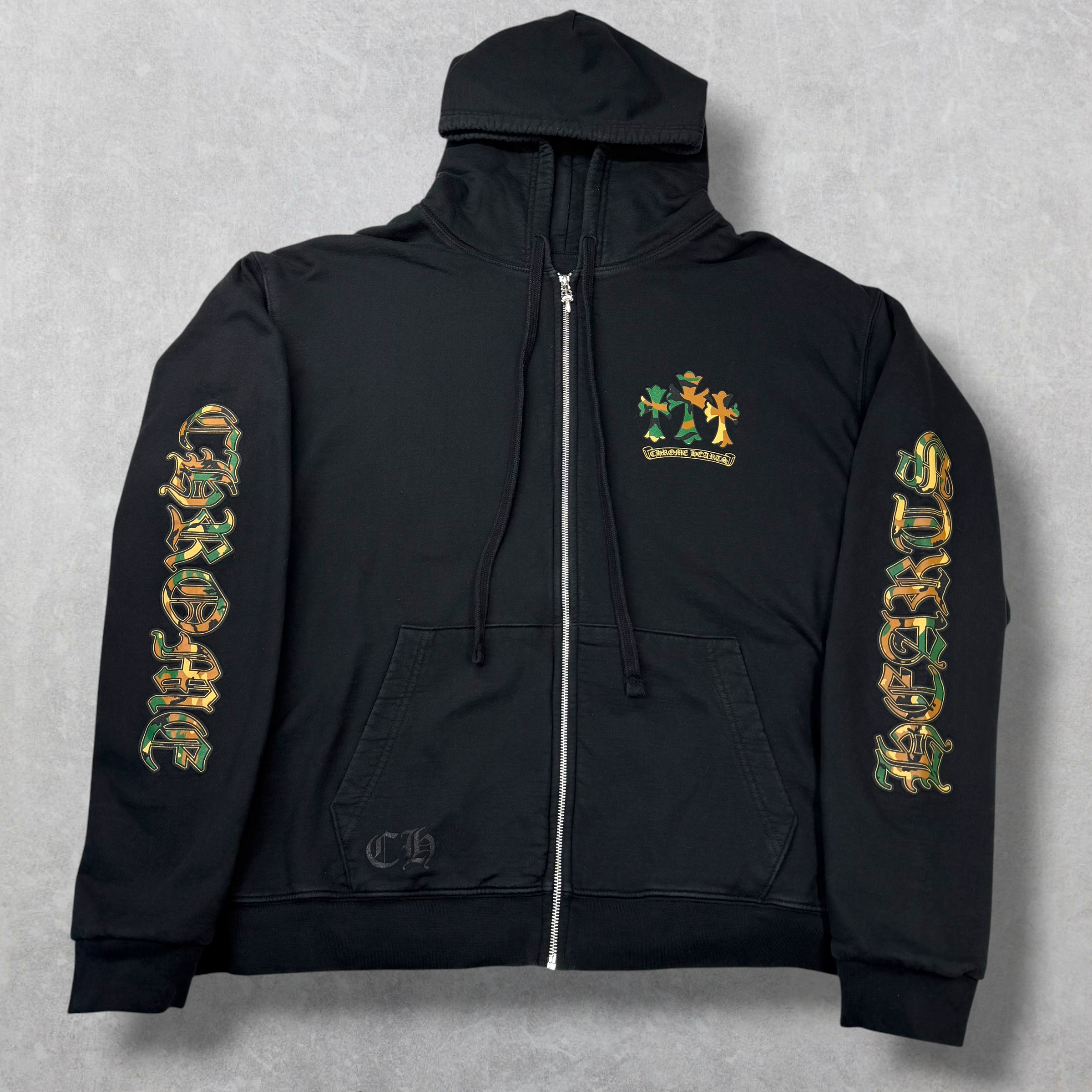 Chrome Hearts Camouflage Cemetery Cross Zip Up Hoodie XL