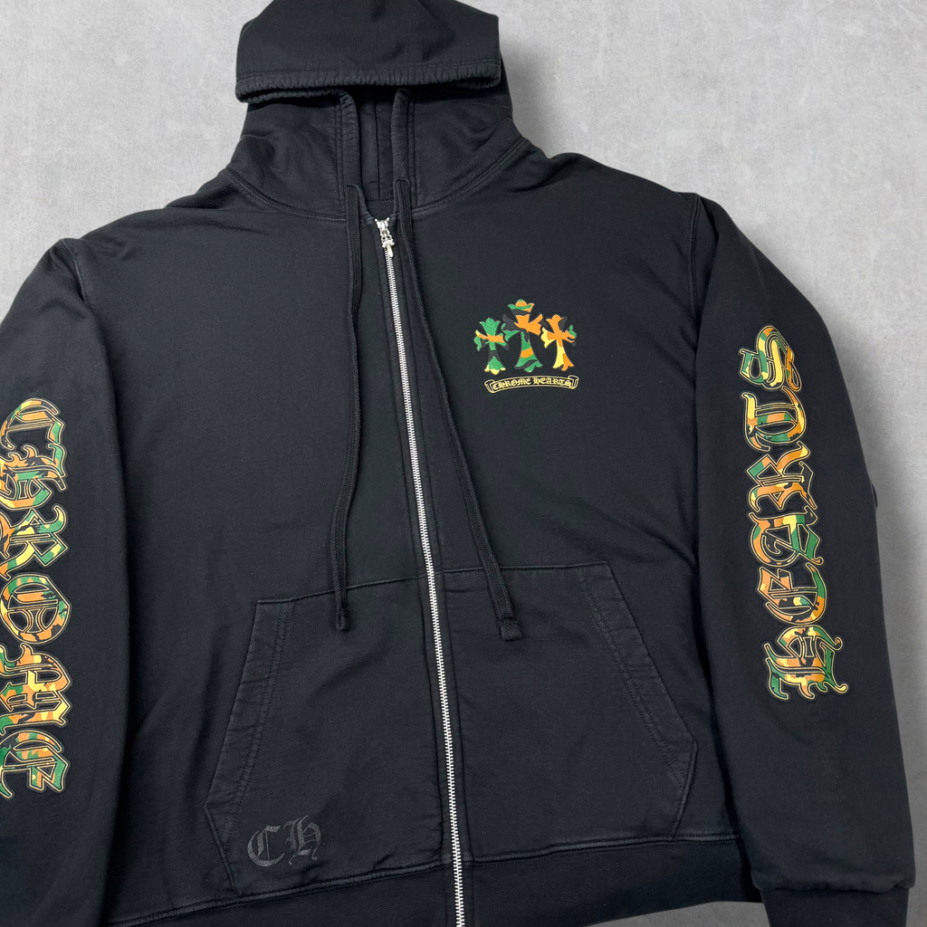 Chrome Hearts Camouflage Cemetery Cross Zip Up Hoodie XL