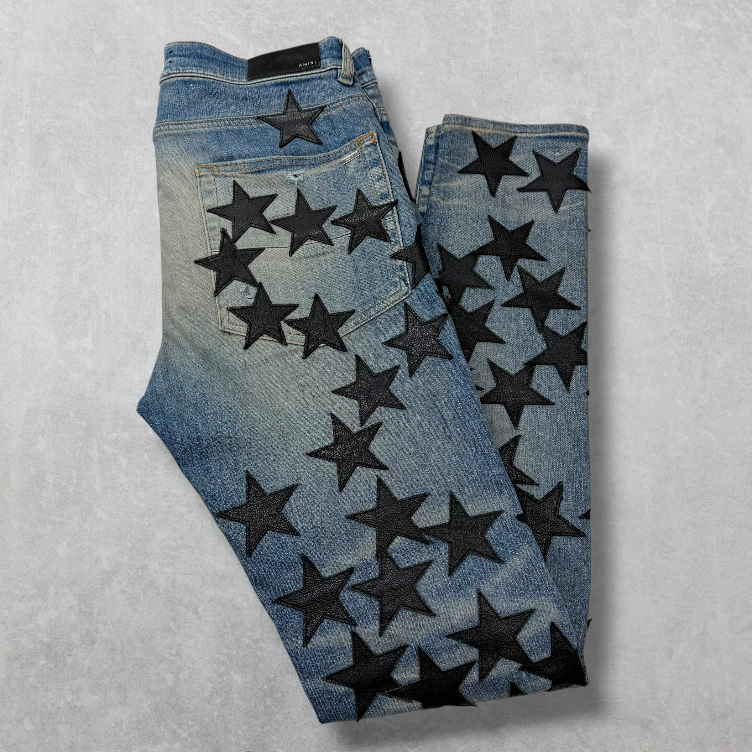 Amiri x Chemist Black Leather Star Jeans 34