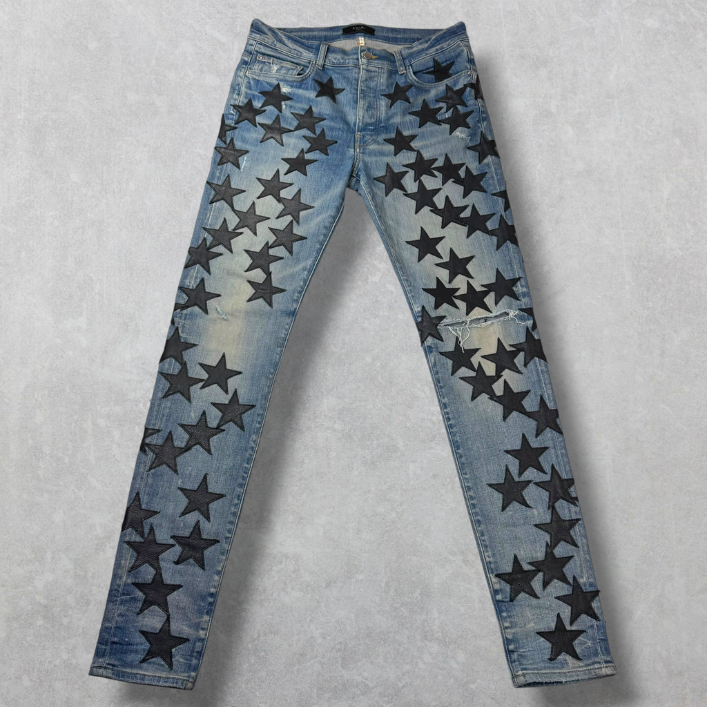 Amiri x Chemist Black Leather Star Jeans 34