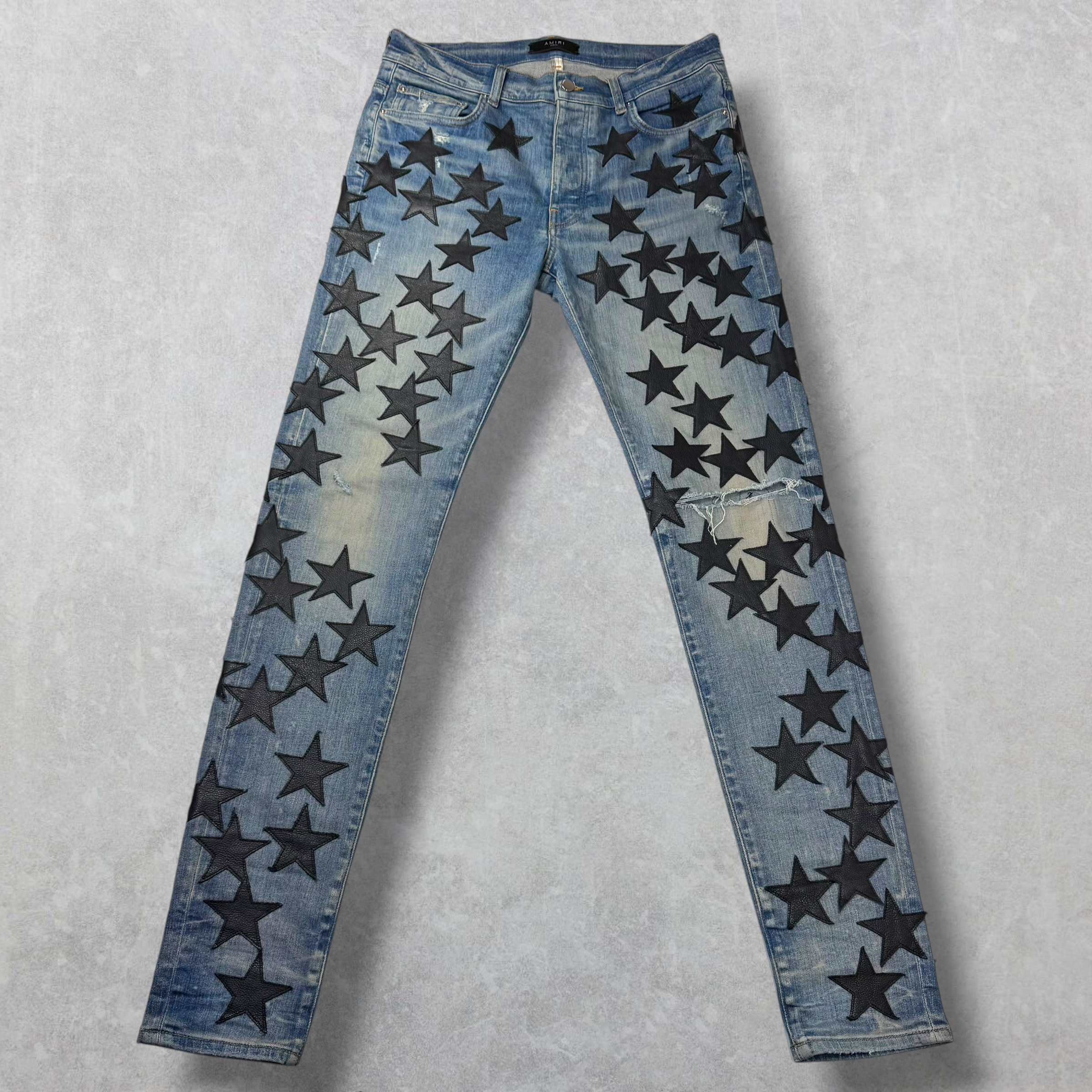 Amiri x Chemist Black Leather Star Jeans 34