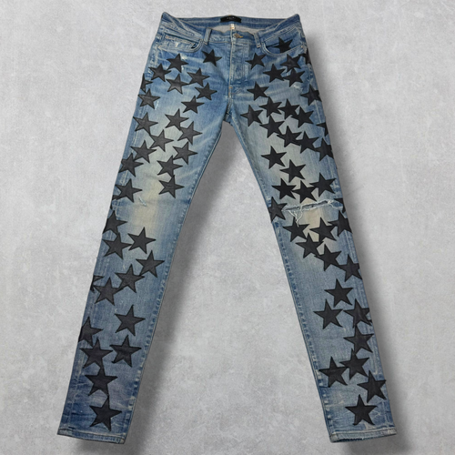 Amiri x Chemist Black Leather Star Jeans 34