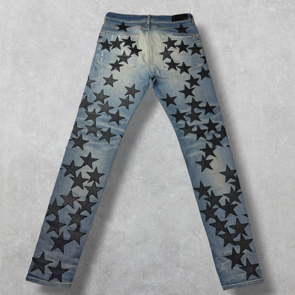 Amiri x Chemist Black Leather Star Jeans 34
