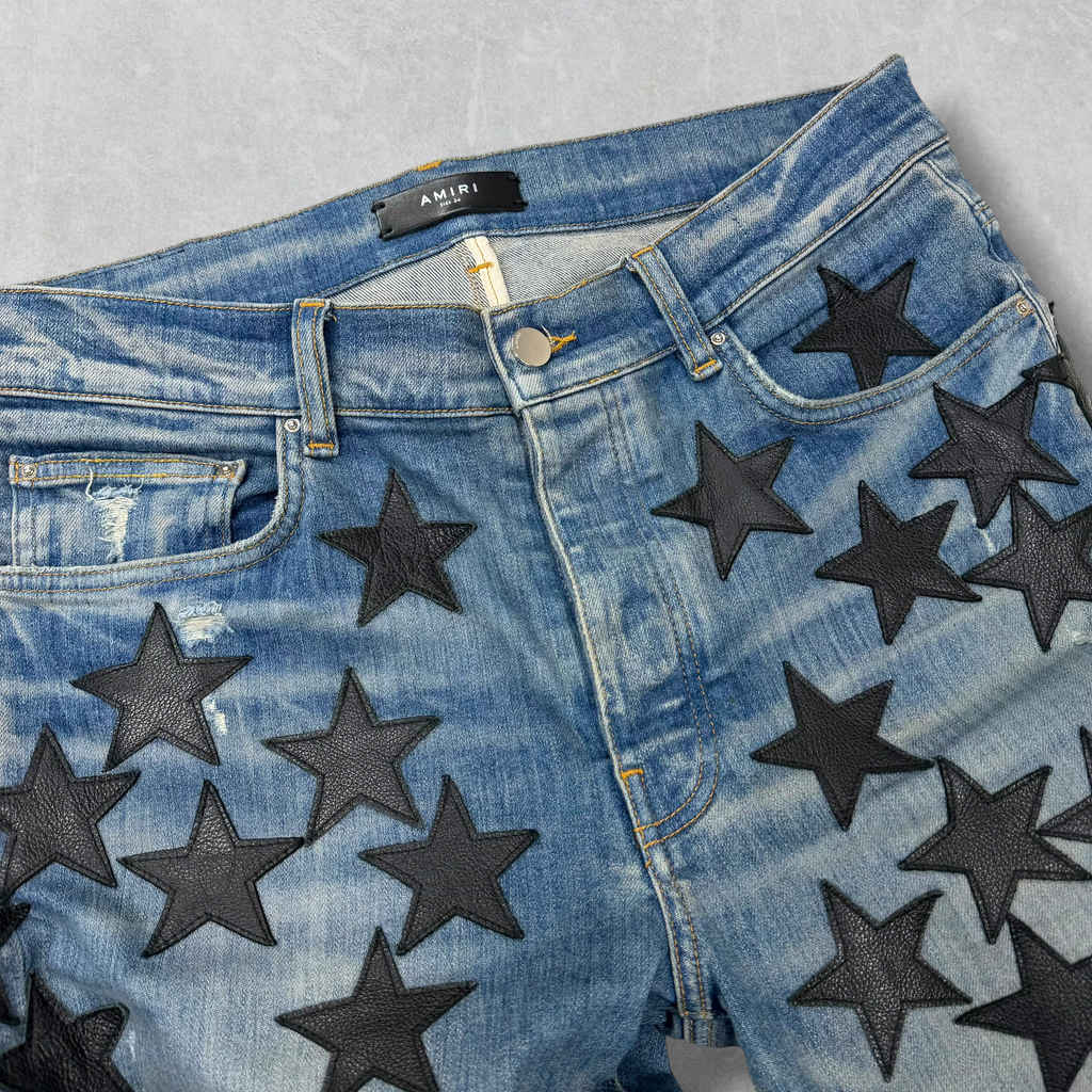 Amiri x Chemist Black Leather Star Jeans 34