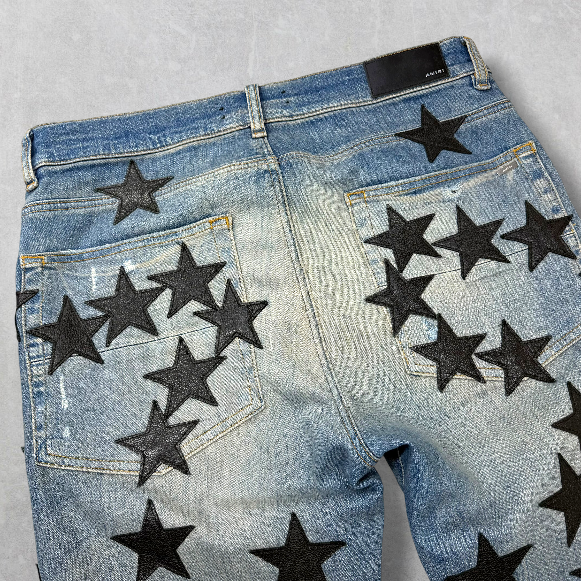 Amiri x Chemist Black Leather Star Jeans 34