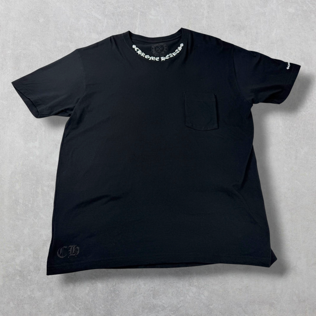 Chrome Hearts White Neck Logo Black Tee XXL