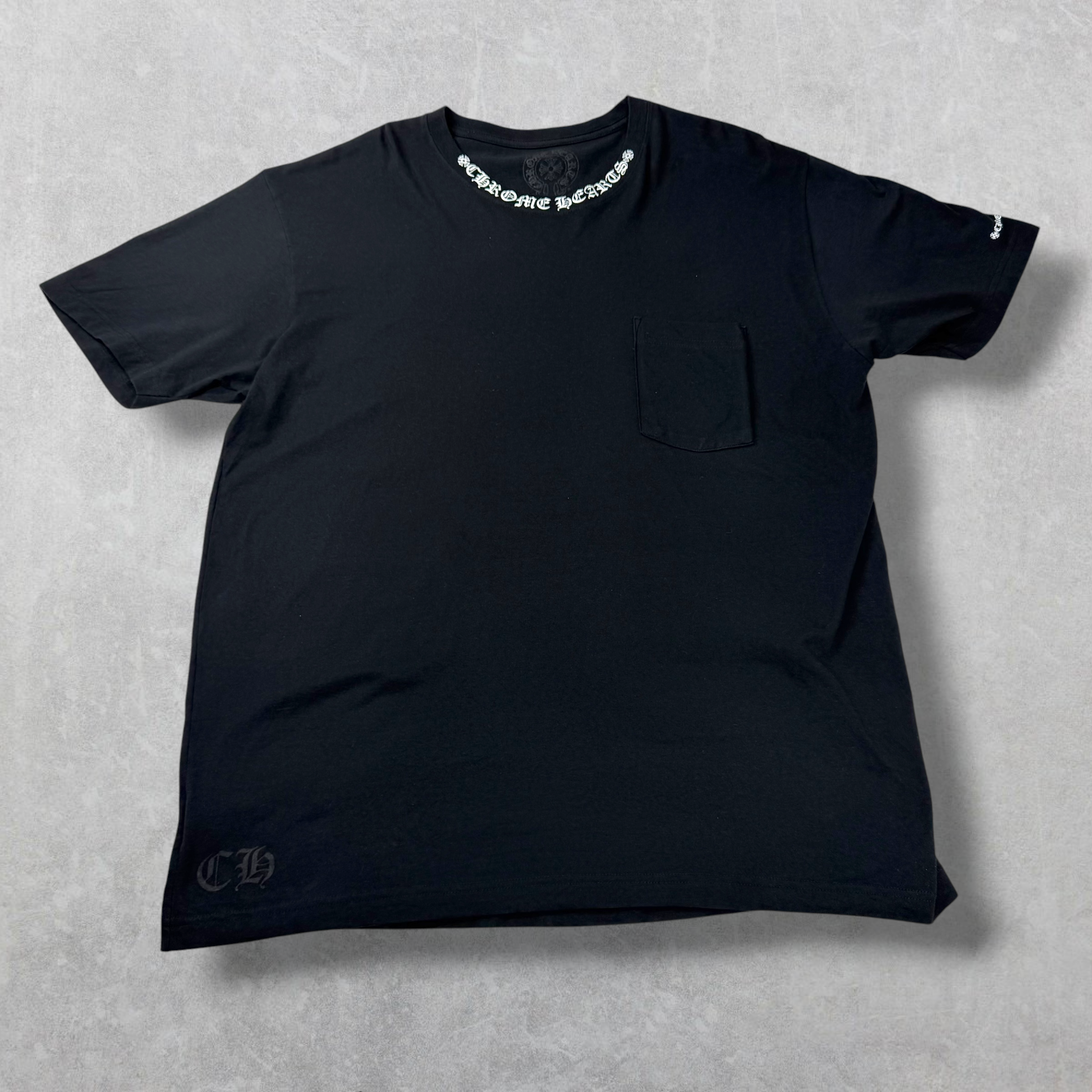 Chrome Hearts White Neck Logo Black Tee XXL