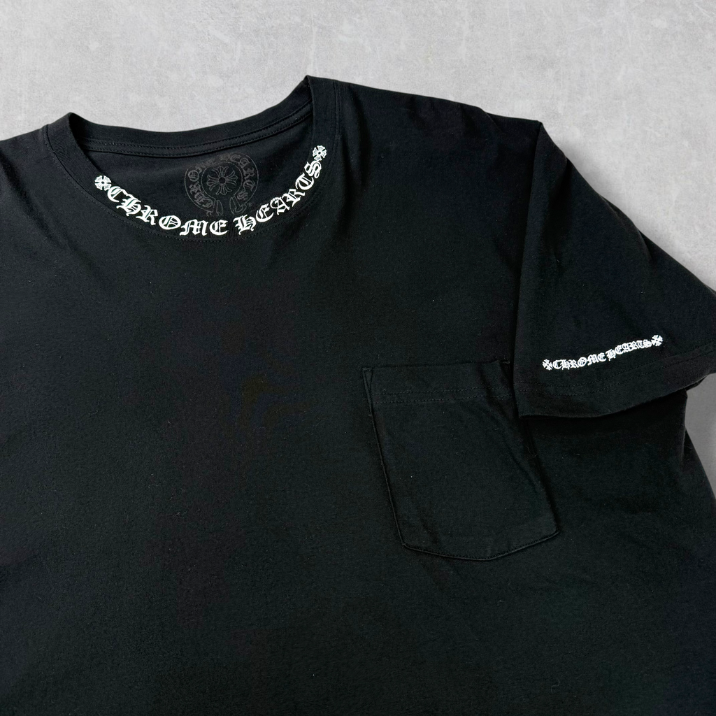 Chrome Hearts White Neck Logo Black Tee XXL