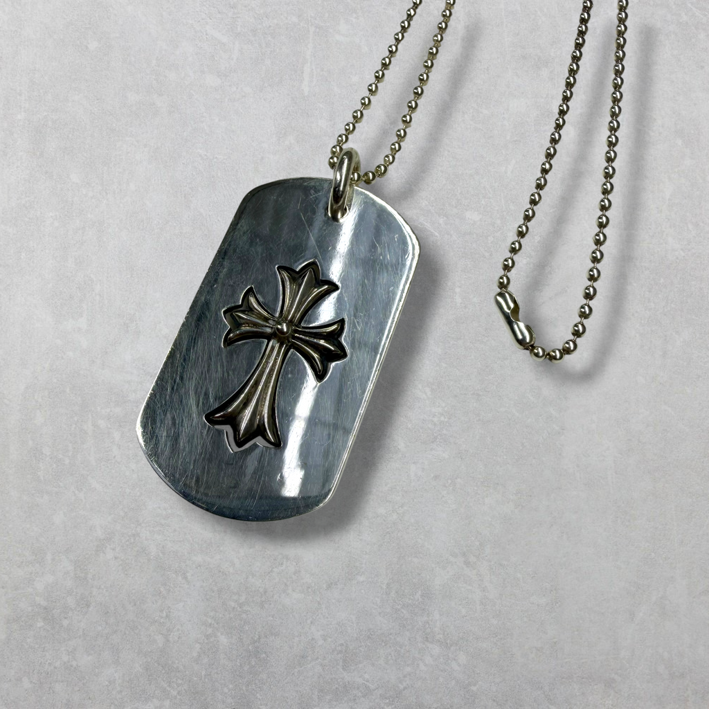 Chrome Hearts Cut Out Cross/Tiny Cross Dog Tag w/ Ball Chain