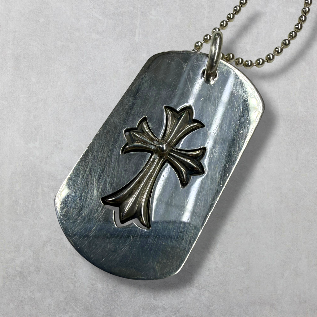 Chrome Hearts Cut Out Cross/Tiny Cross Dog Tag w/ Ball Chain