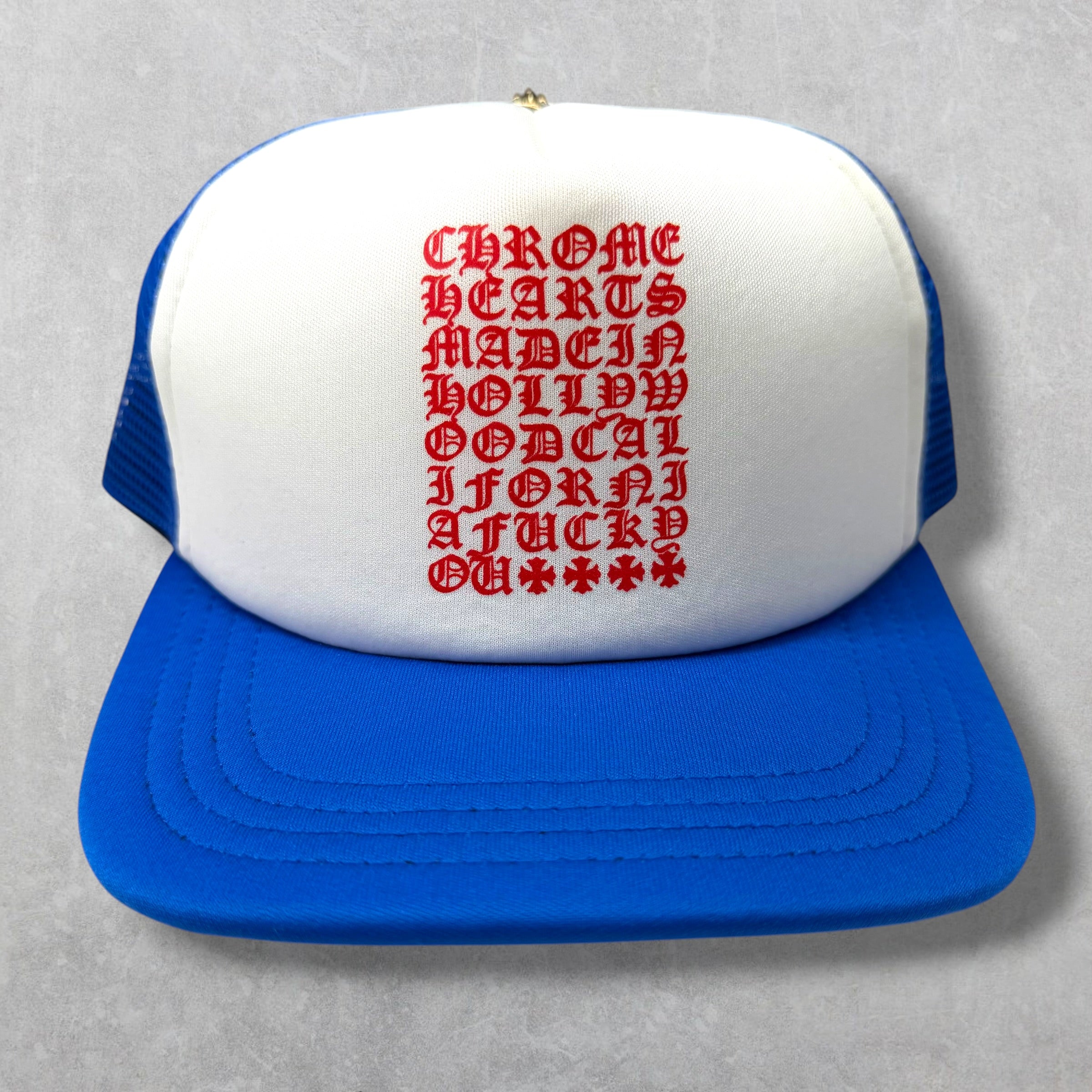 Chrome Hearts Eye Chart Blue Trucker Hat