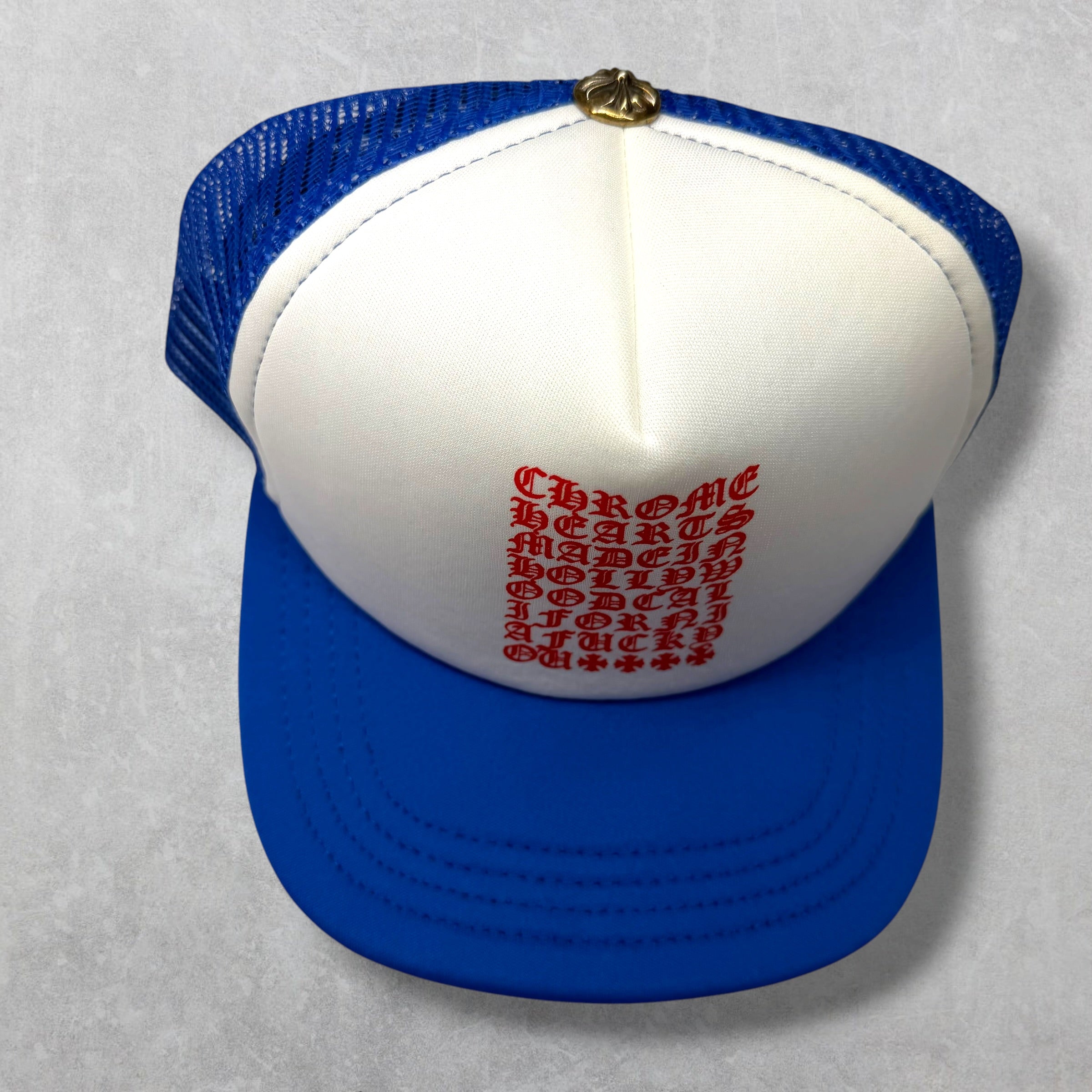 Chrome Hearts Eye Chart Blue Trucker Hat