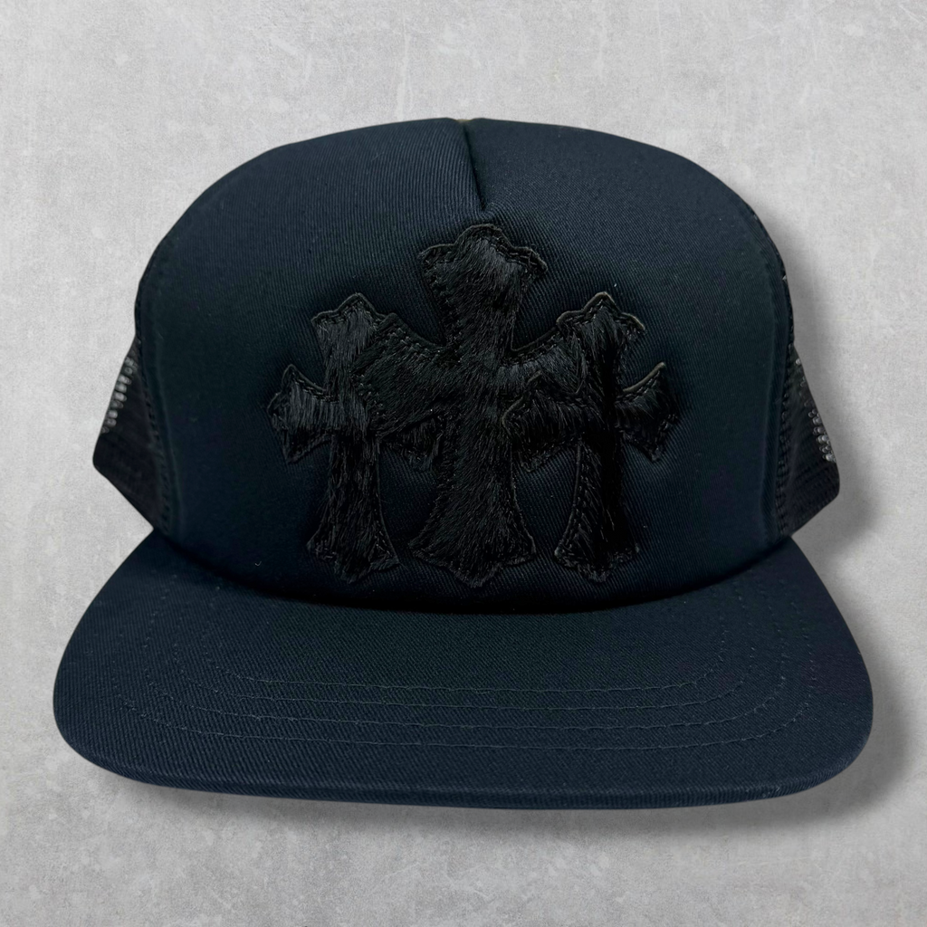 Chrome Hearts Black Pony Hair Cemetery Cross Trucker